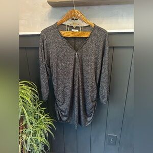 Maurice's  Heather Gray Zip‎ Front V-Neck Long Sleeve Top size XXL